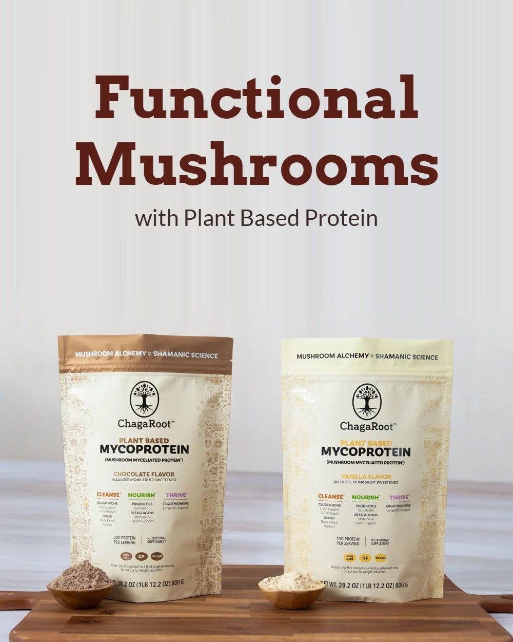 MycoProtein Chocolate and Vanilla: functional mushrooms with plant based protein